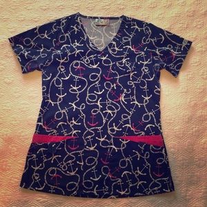 Anchor Print Scrub Top